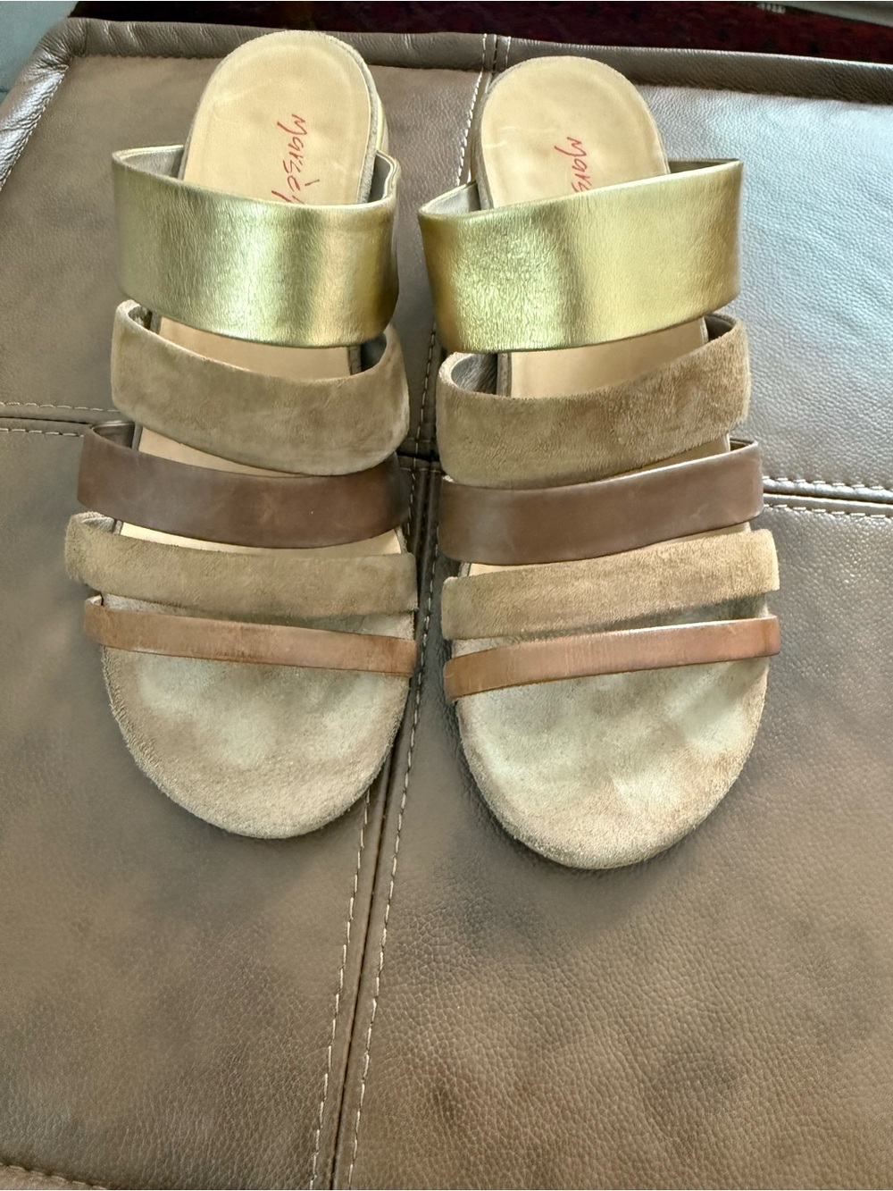 Marsell Gold and Brown Multi-Strip Slide Sandals